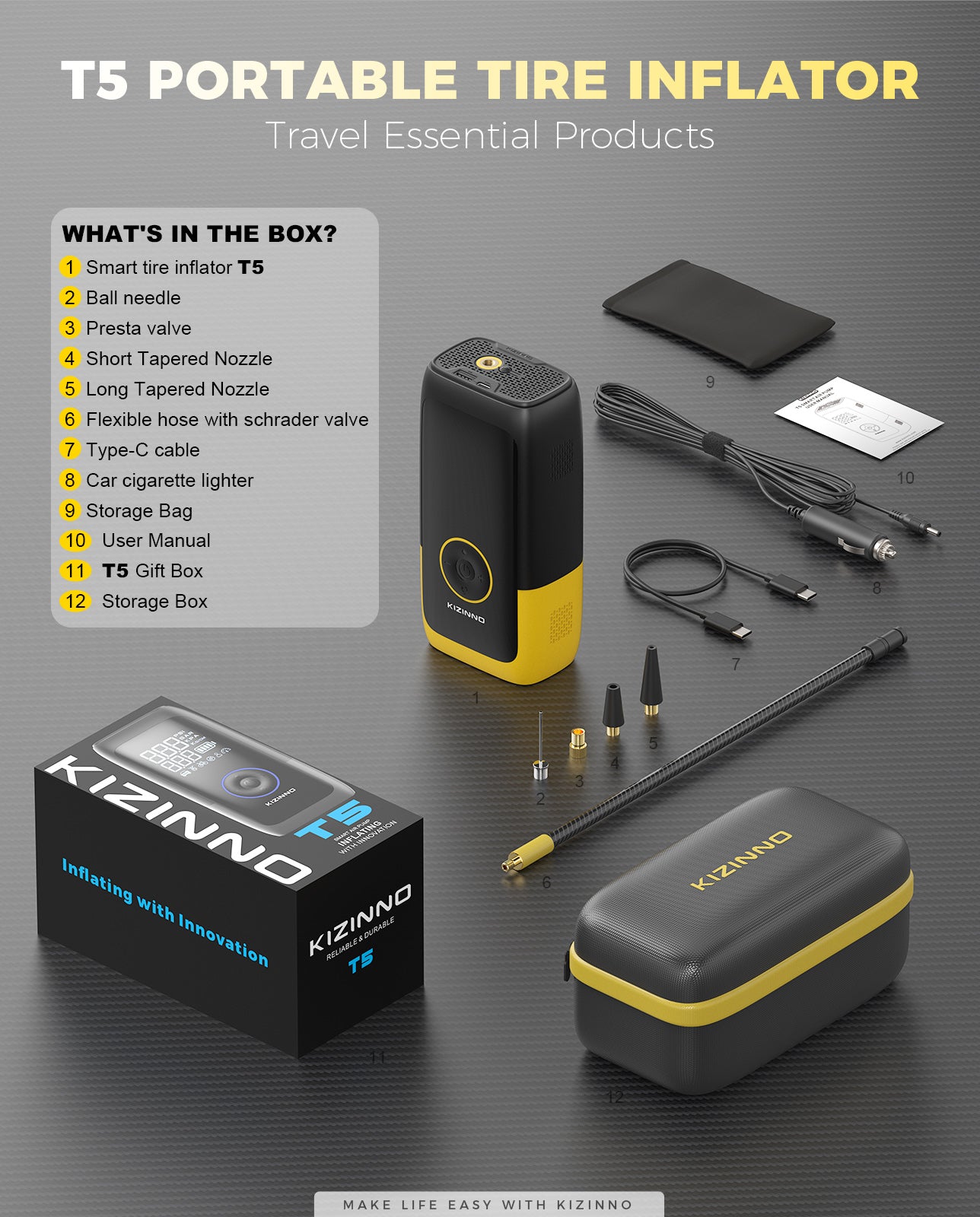 KIZINNO T5™ Portable Tire Inflator